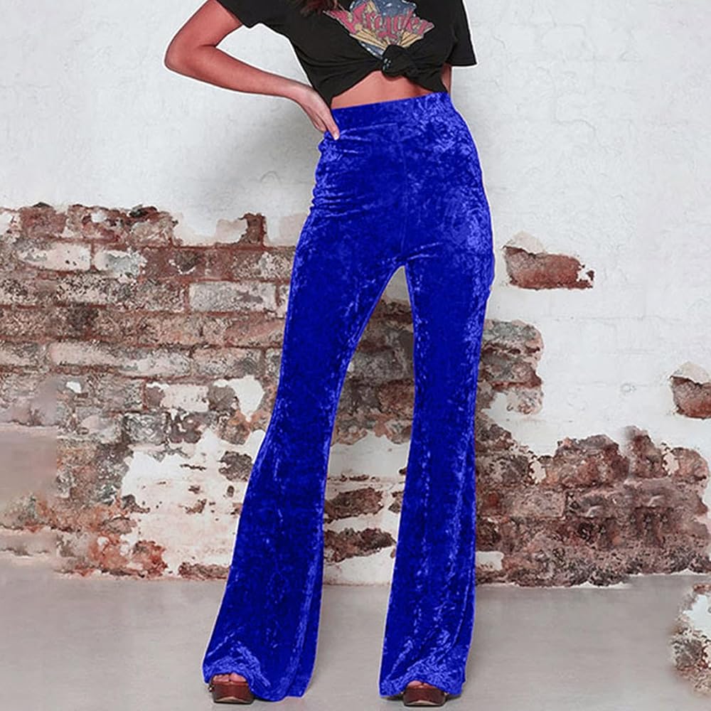 Amazon.com: Women's Velvet Pants Elastic Waist Flare Leg